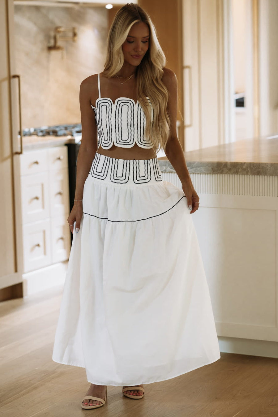 Marina Muse Crop Top and Maxi Skirt Set - White and Navy – Hazel