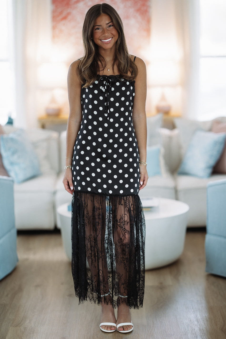 knee length dresses for ladies Winona Lace Long Slip Maxi Dress - Black