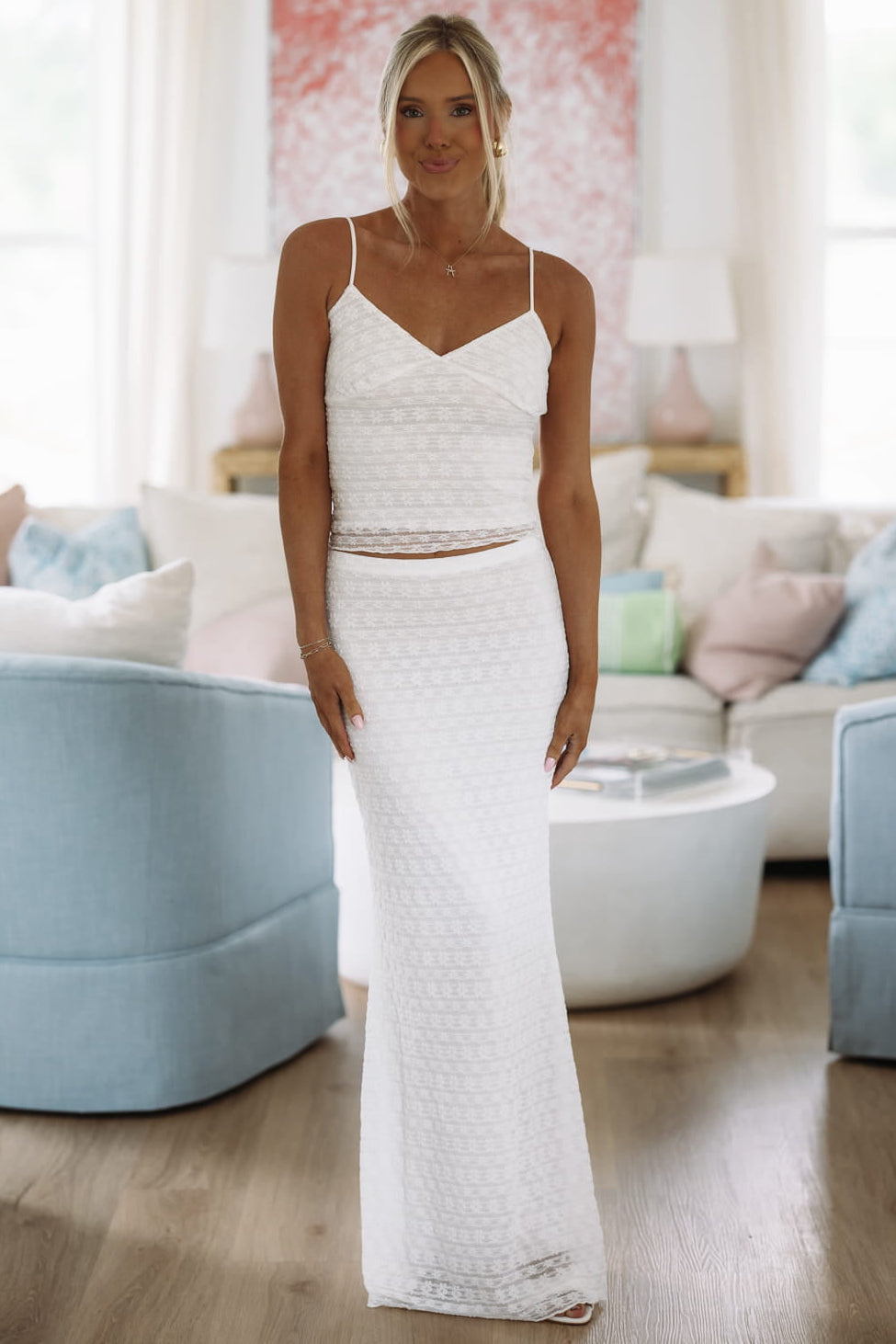 ivory lace two piece dress Sand and Top and Maxi Skirt Set fitted strapless wedding dress