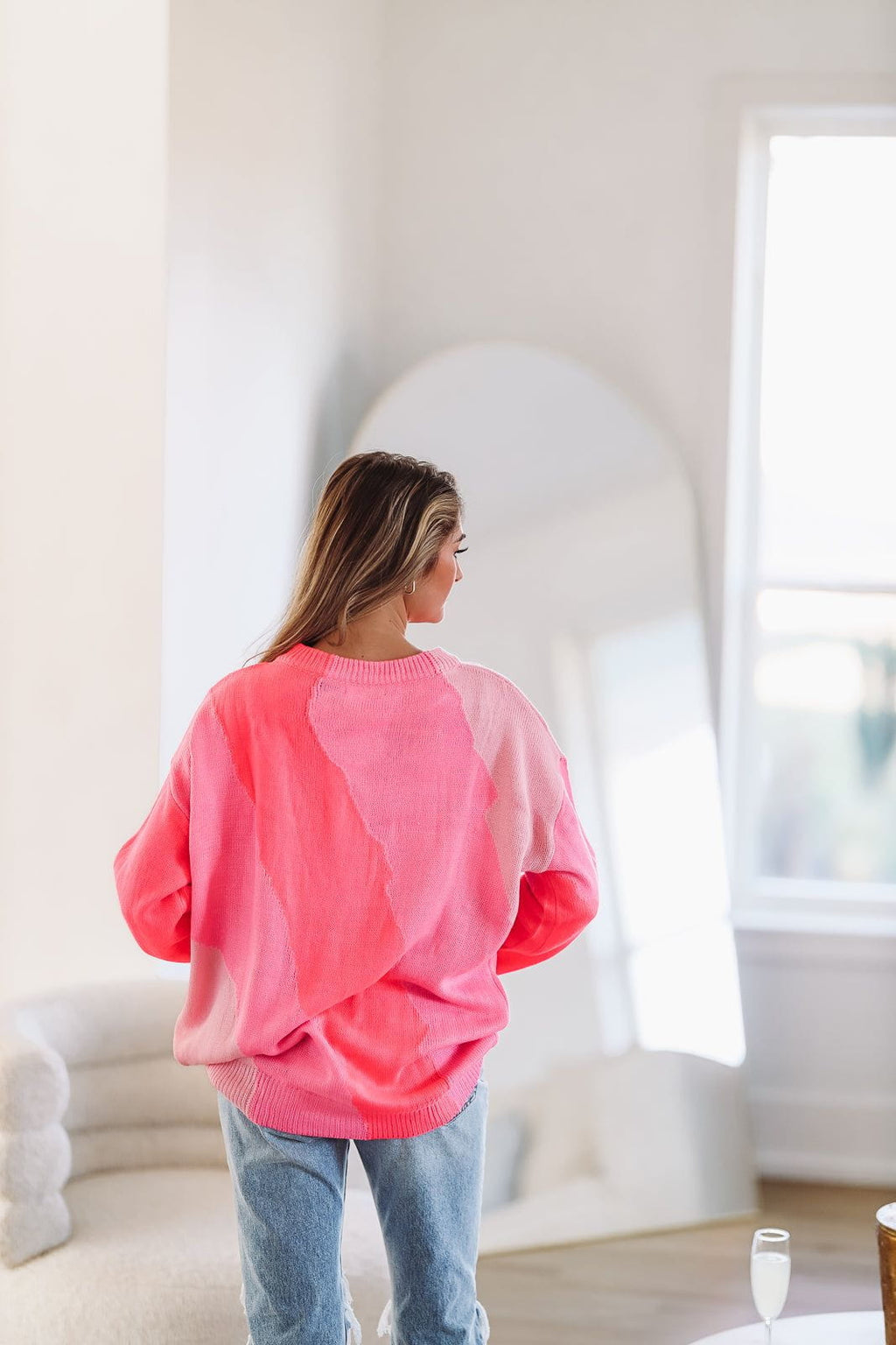 HAZEL & OLIVE Copy of Color Blocked Pinks Oversized Sweater - Pink