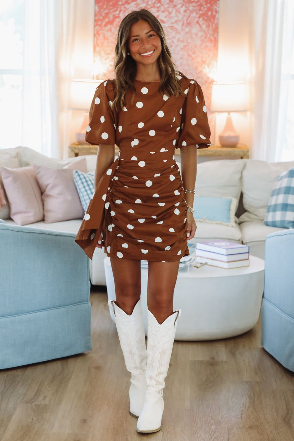 Polka Dot Perspective Mini Dress - Mocha – Hazel & Olive