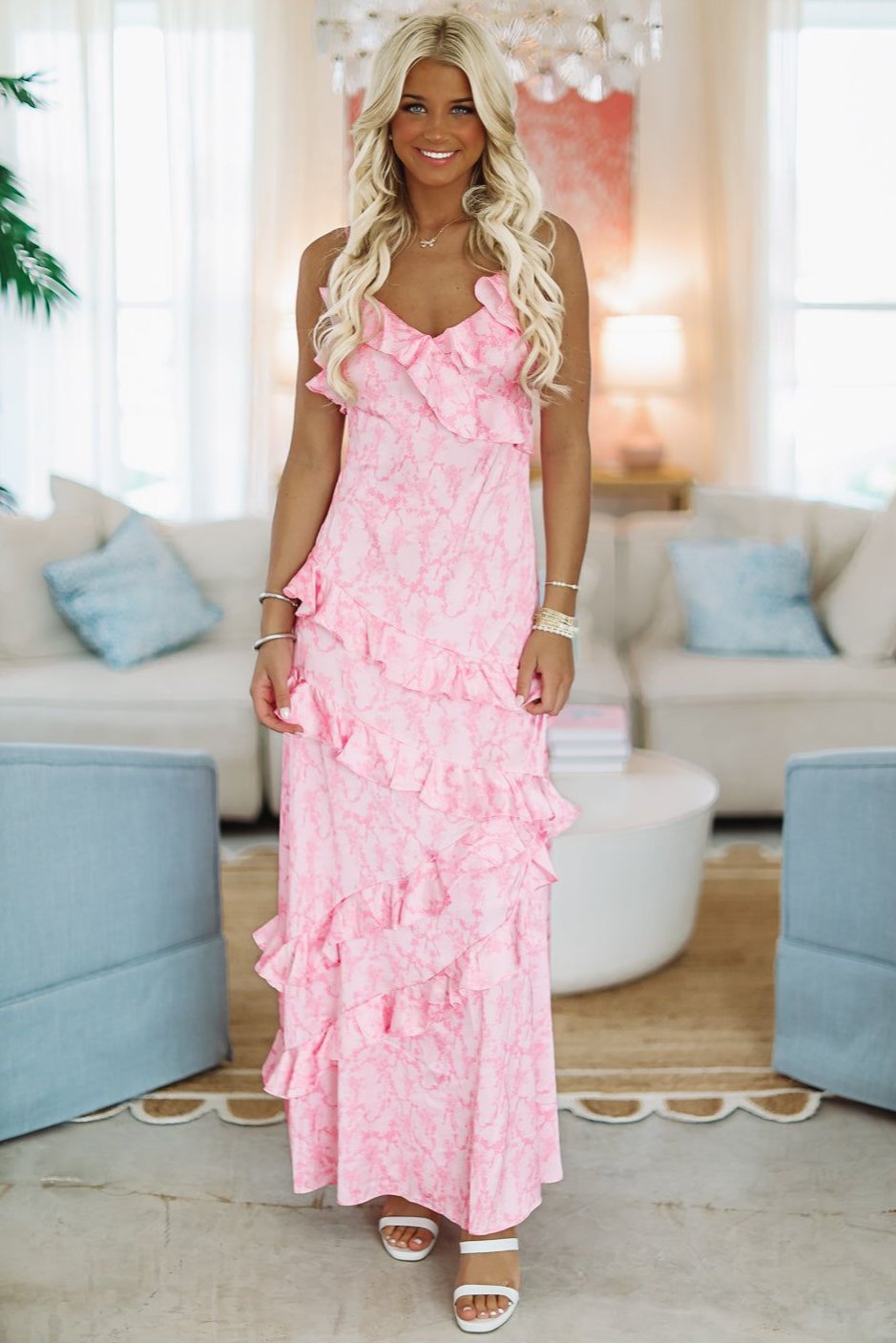 fitted lace wedding dress Elizabeth Tiered Ruffle Maxi Dress • Shop American Threads Women's Trendy Online Boutique Dusty Rose / L