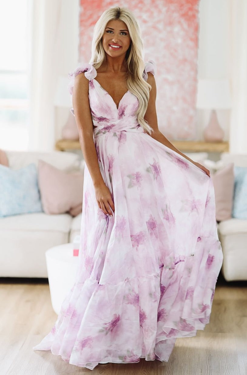 HAZEL & OLIVE For Keeps Maxi Gown - Floral Lavender