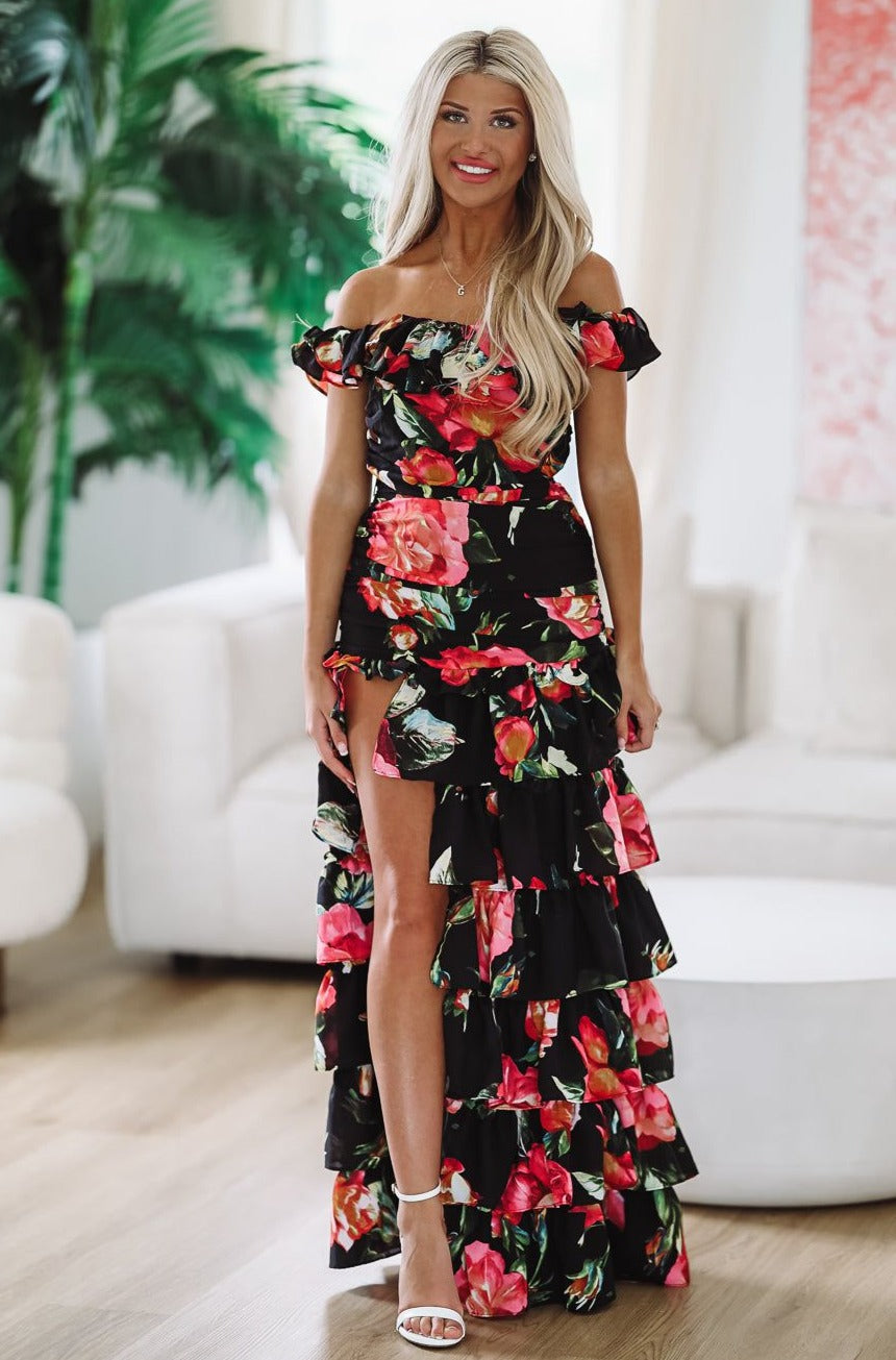 HAZEL & OLIVE Good For You Floral Maxi Dress - Black
