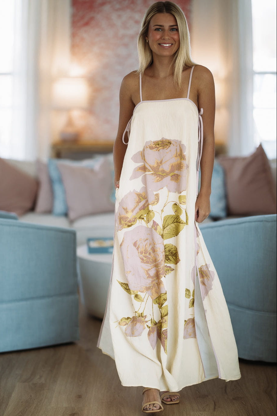 Lasting Embrace Maxi Dress - Butter Yellow, Lavender and Green - Small Lasting Embrace Maxi Dress - Butter Yellow, Lavender and Green - Small