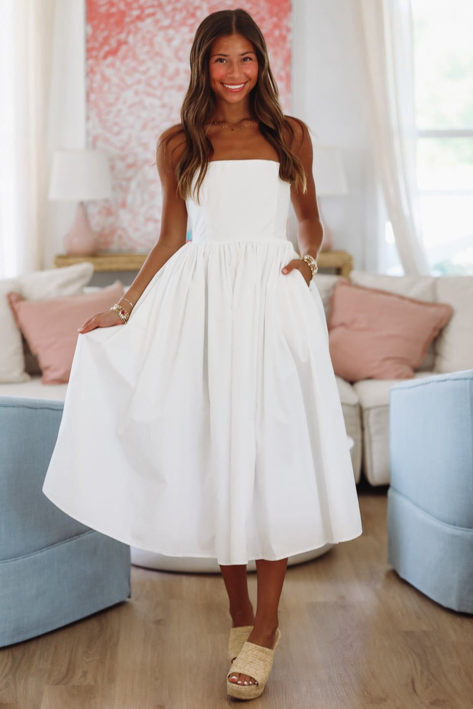 Coastal Sunrise Midi Dress - Off White - Small Coastal Sunrise Midi Dress - Off White - Small