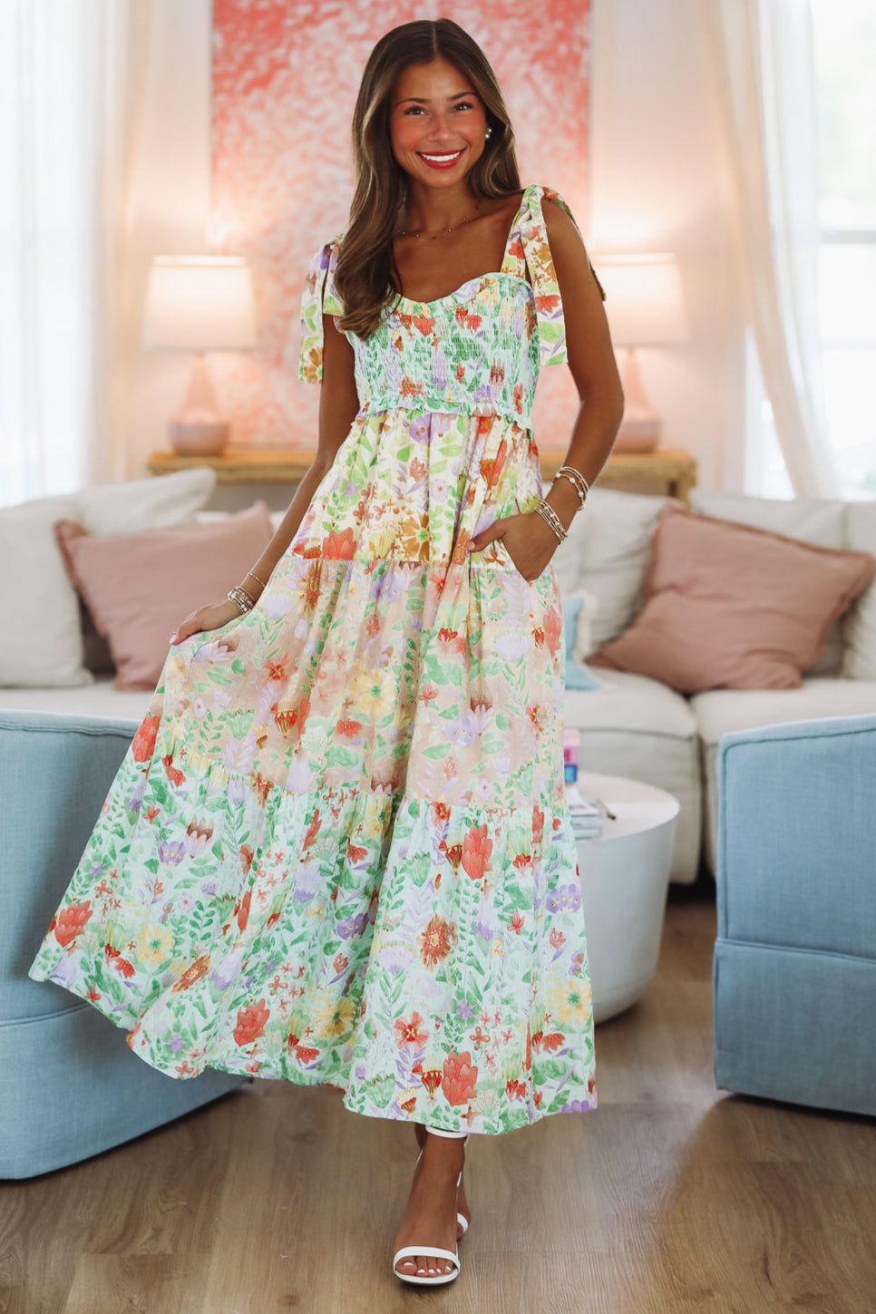 Garden Dream Maxi Dress - Green, Purple and Pink, Large | Hazel and Olive | Boutique Fashion Garden Dream Maxi Dress - Green, Purple and Pink, Large | Hazel and Olive | Boutique Fashion