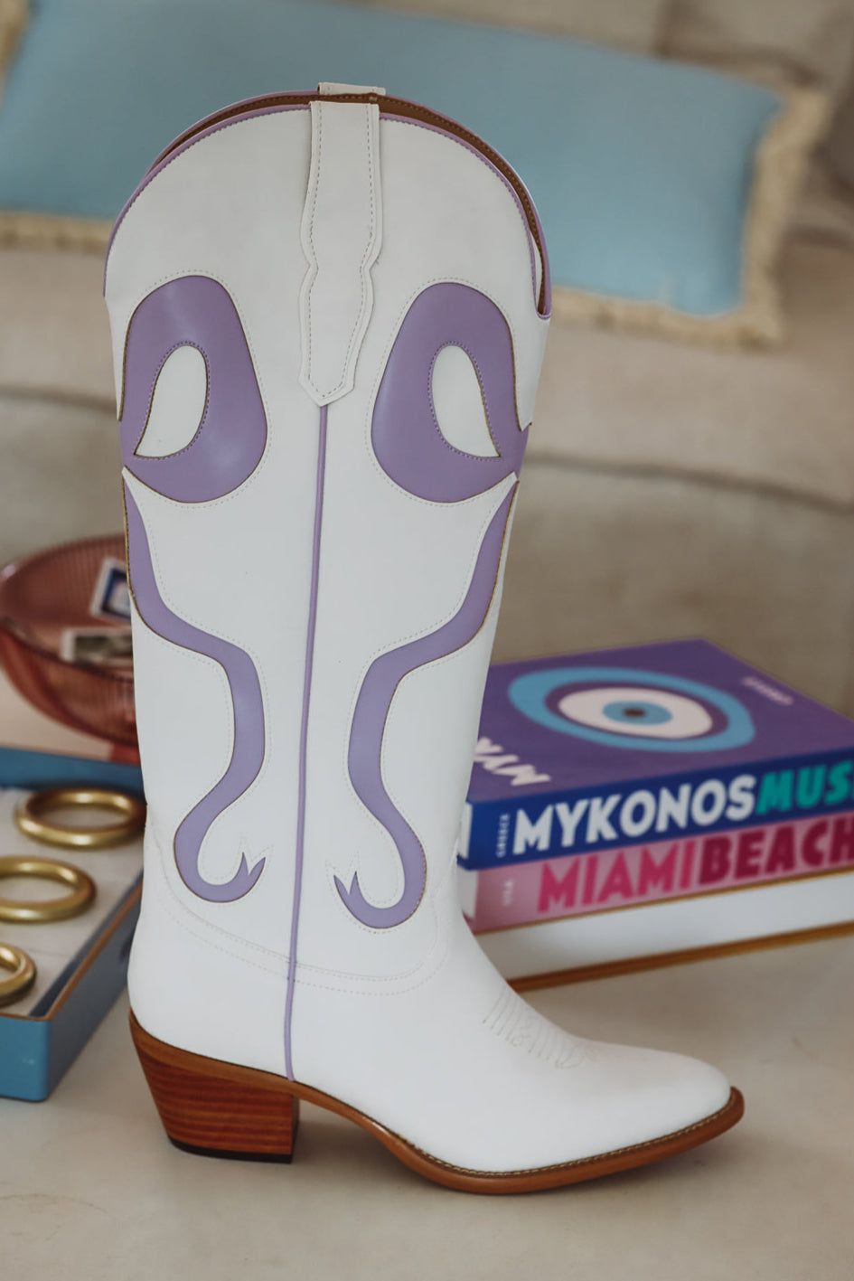 Just a City Girl Cowboy Boots White and Light Purple