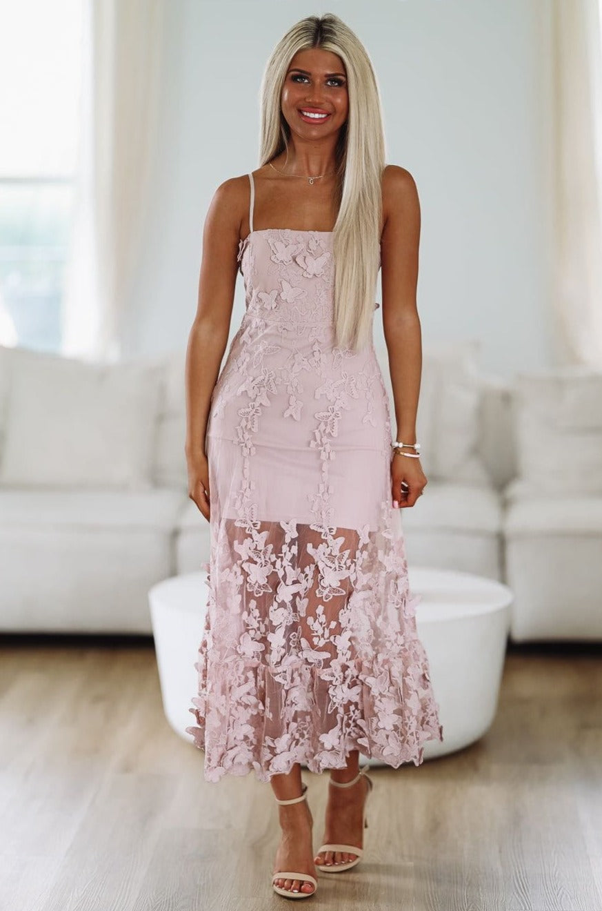 knee length dresses for ladies Mauve Floral Lace Corset Ball Gown with Sheer Bodice main image 1