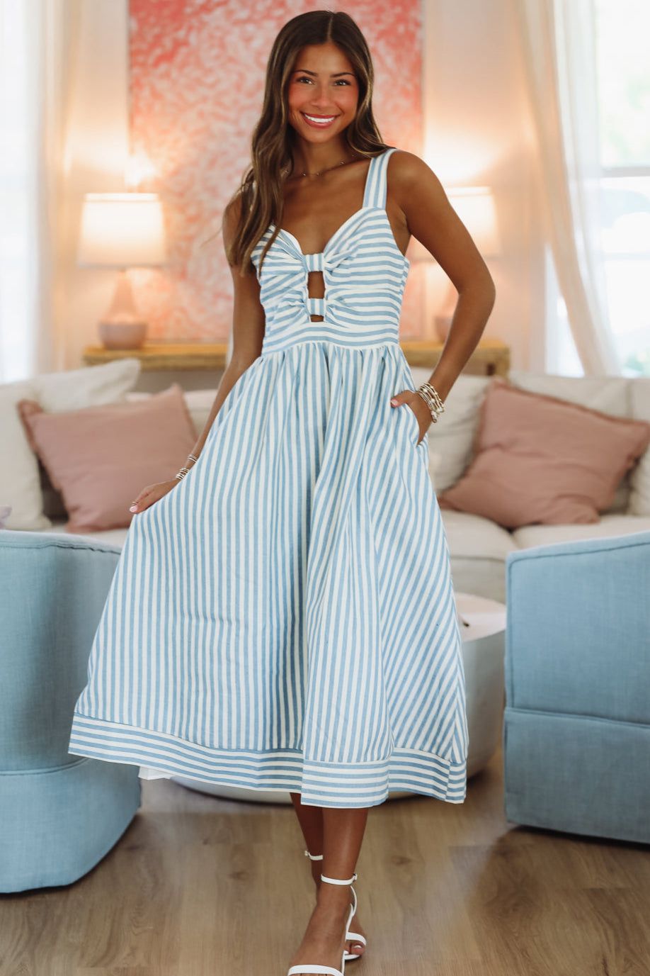 Maui Vacation Midi Dress - White and Blue - Small Maui Vacation Midi Dress - White and Blue - Small