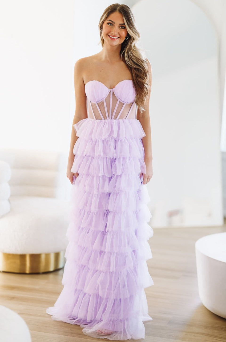 On The VIP List Tiered Maxi Gown Lavender – Hazel Olive