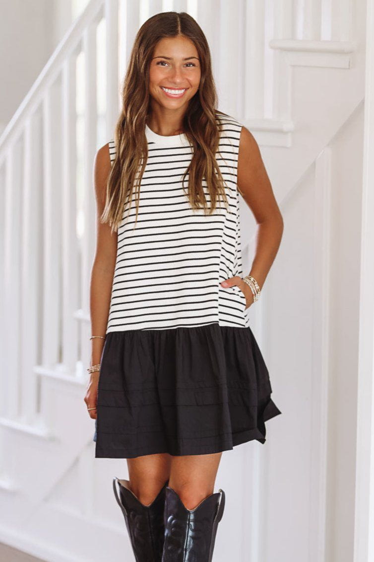 black mini dress flowy bottom Play it Cool - and White affordable maxi dress Australia