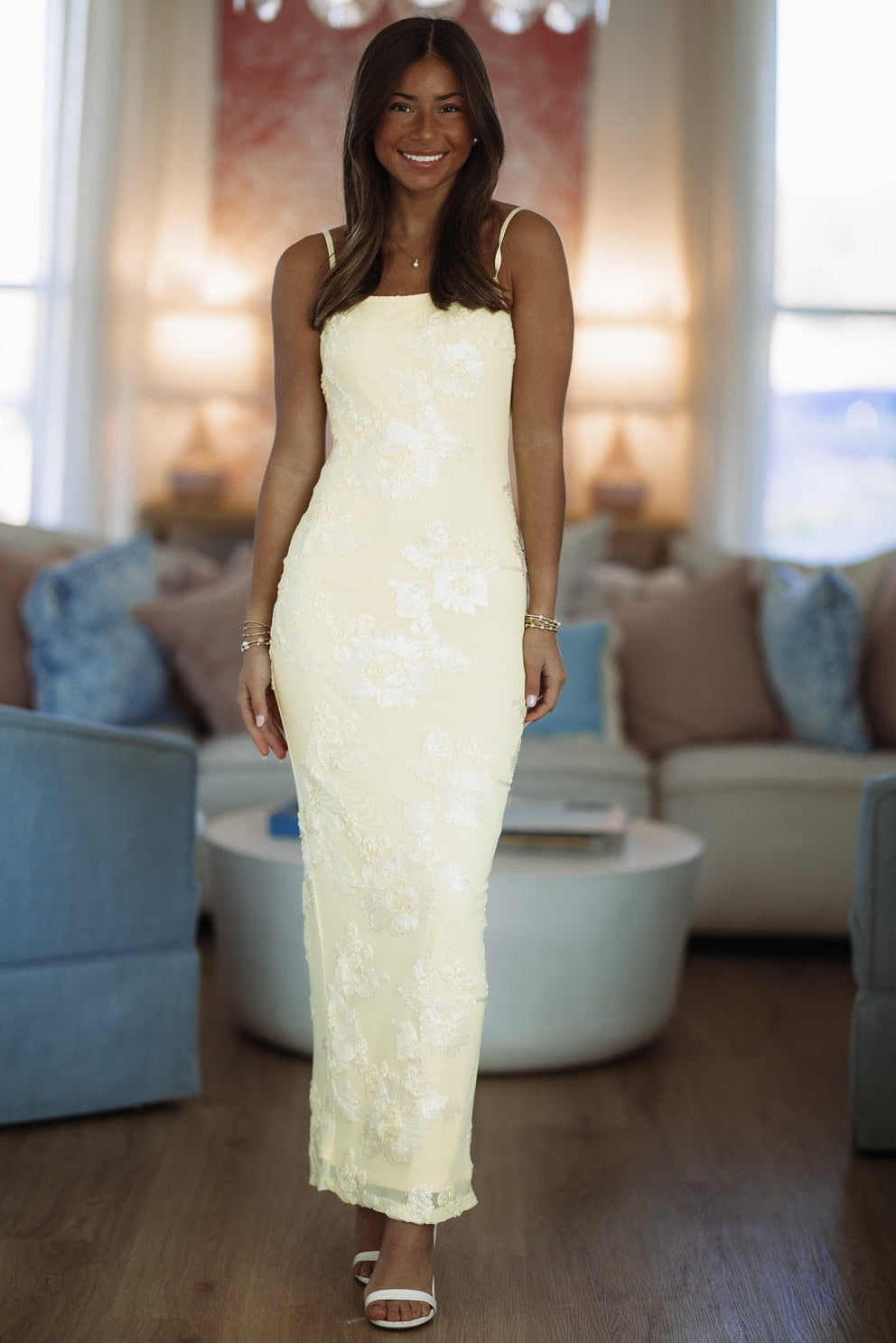 fitted lace wedding dress AURE GOLD TRIM GLAM MAXI DRESS | CULT MIA main image 0