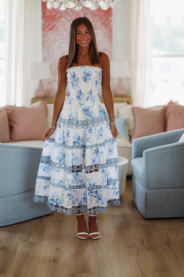 Early Evening Floral Midi Dress - Blue-HAZEL & OLIVE SSB/D/10554/H-Small-