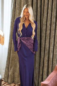 35166SRB/1 Dressed for Applause Maxi Dress, Bralette and Scarf Set - Purple