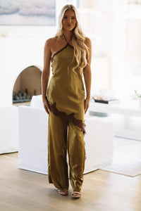67901SRB/5 Just One Look Halter Jumpsuit - Olive