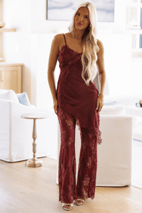81931SRB/O Date with Destiny Top and Pants Set - Burgundy