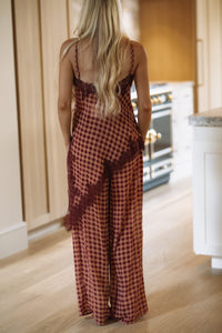 81932SRB/E Gingham Grace Top and Pant Set - Dark Mauve