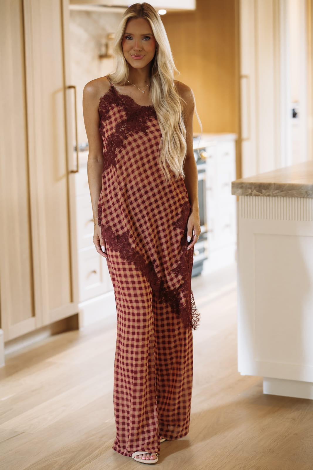 81932SRB/E Gingham Grace Top and Pant Set - Dark Mauve