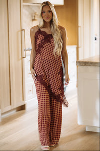 81932SRB/E Gingham Grace Top and Pant Set - Dark Mauve