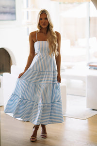 BID4472 Marisol Maxi Dress - Blue and White