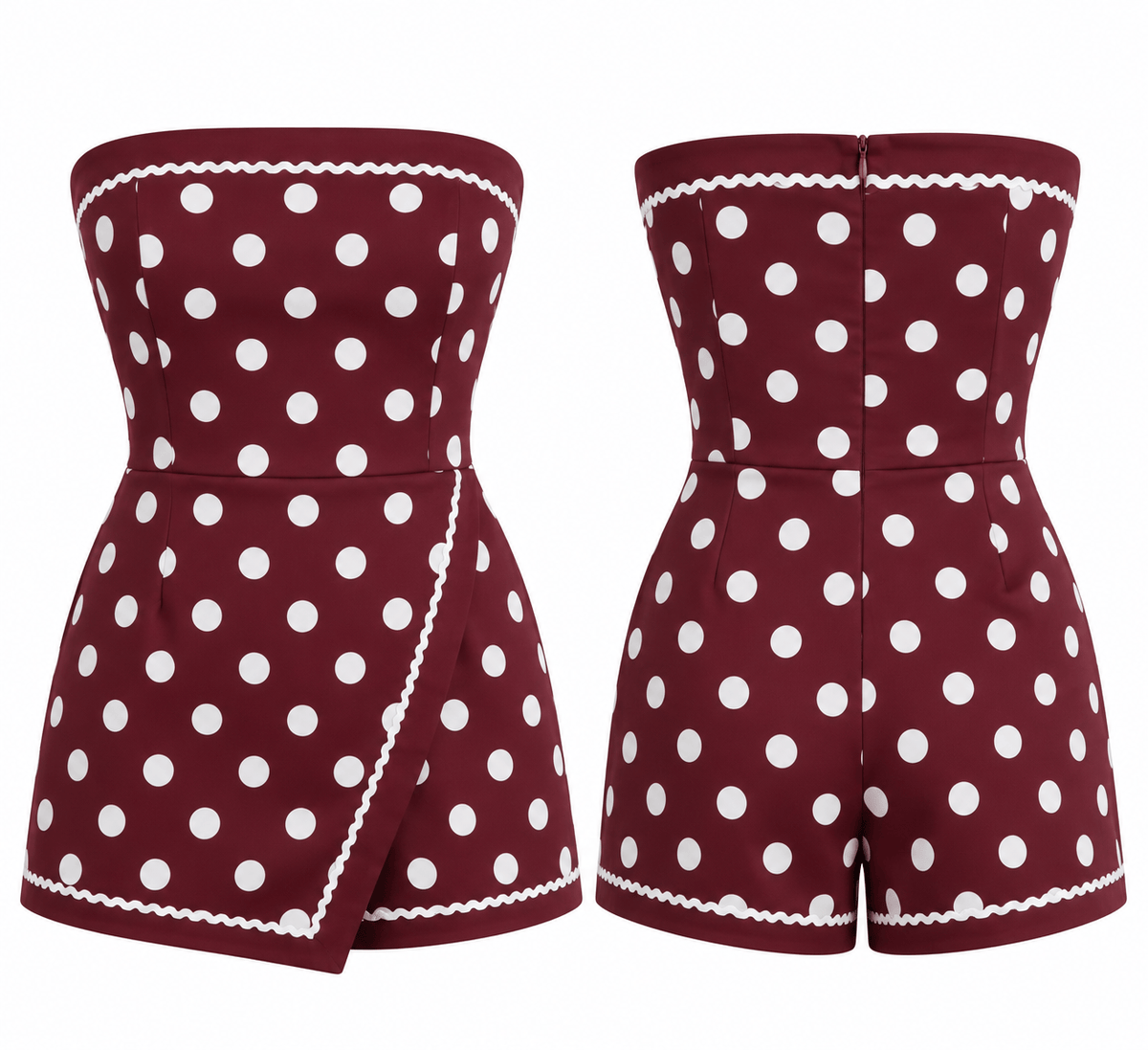 BIP5292 Spotted in the Stands Romper Dress - Burgundy and White