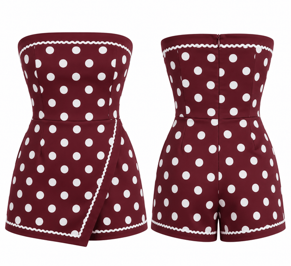 BIP5292 Spotted in the Stands Romper Dress - Burgundy and White