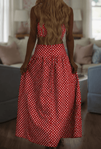 BIPT5028 Marina Muse Dots Crop Top and Maxi Skirt Set - Red and White