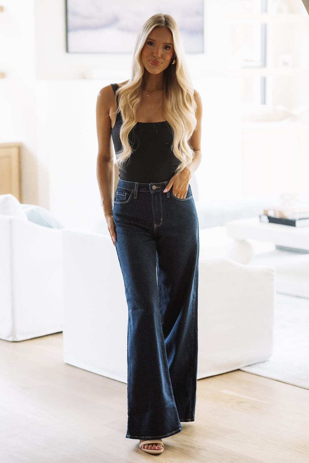 BP435J Made for Mondays Wide Leg Jeans - Dark Denim