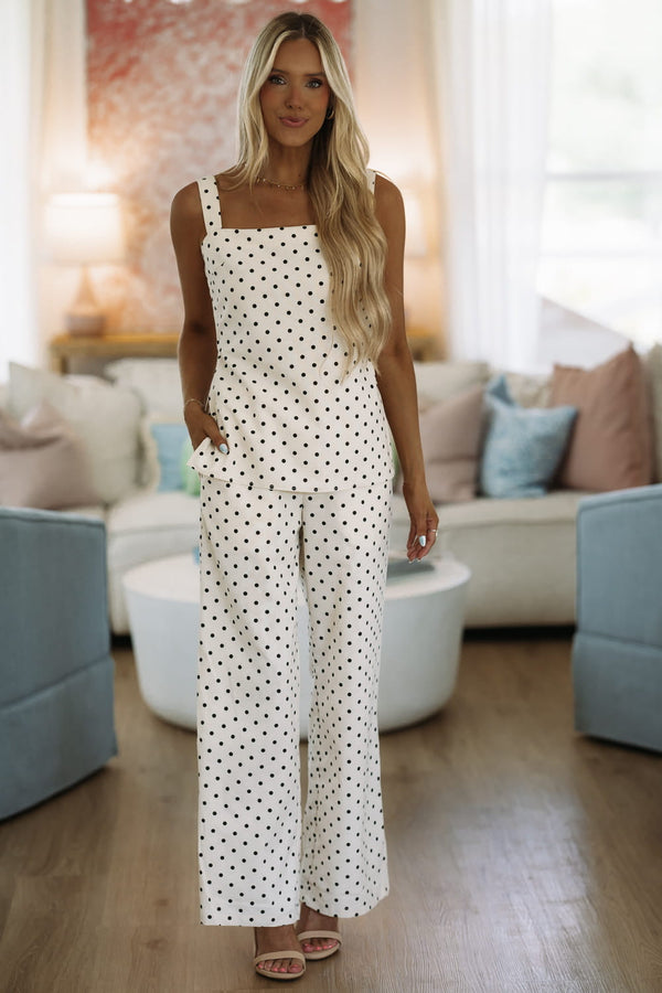 C6553SET/1 Never Ordinary Linen Top and Pants Set - Ivory and Black