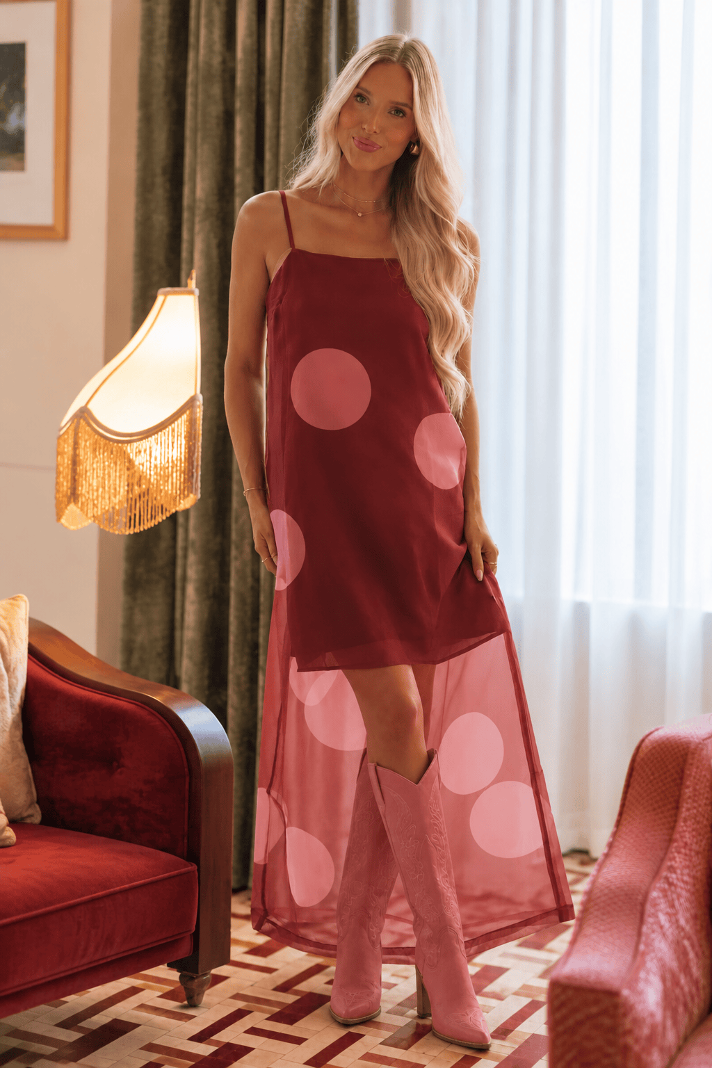 CD07181 Here for the Drama Maxi Dress - Burgundy and Mauve
