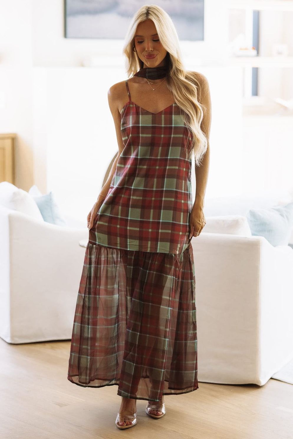 CD07650 Highland Heiress Maxi Dress - Green and Burgundy