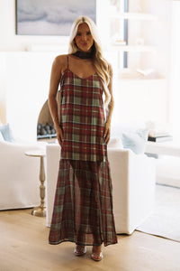 CD07650 Highland Heiress Maxi Dress - Green and Burgundy