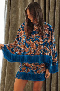 CS4147 Dreams of Tapestry Mini Skirt - Navy, Tan and Brown