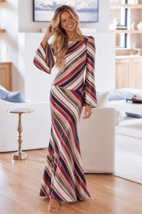 CS4173 Vintage Vinyl Maxi Skirt - Cream, Orange, Green and Navy