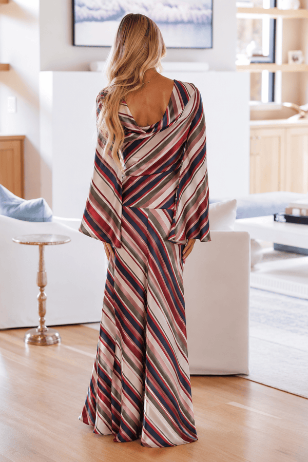 CS4173 Vintage Vinyl Maxi Skirt - Cream, Orange, Green and Navy