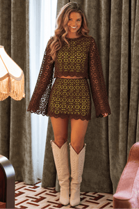 CS4188 Garden Party Gossip Mini Skirt - Chocolate Brown