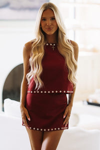 CT10144 Button Trimmed Top - Crimson Red
