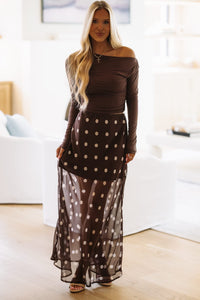 FS13930/CP876 Cafe Society Maxi Skirt - Chocolate Brown and Cream