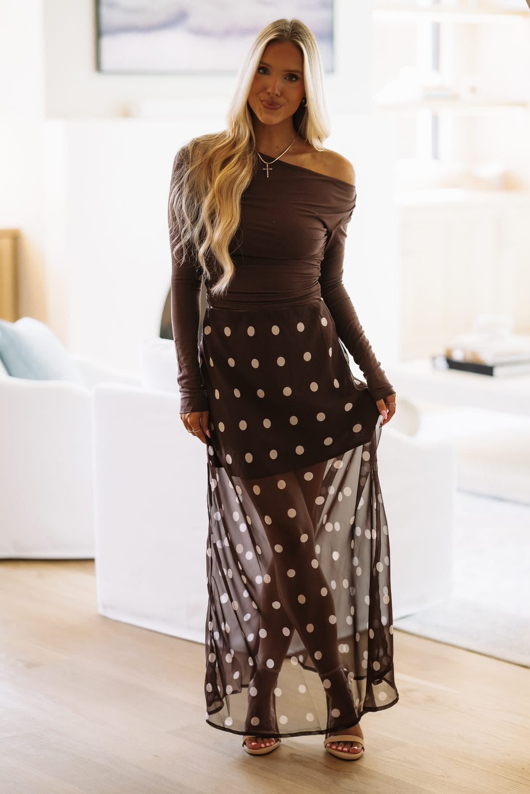 FS13930/CP876 Cafe Society Maxi Skirt - Chocolate Brown and Cream