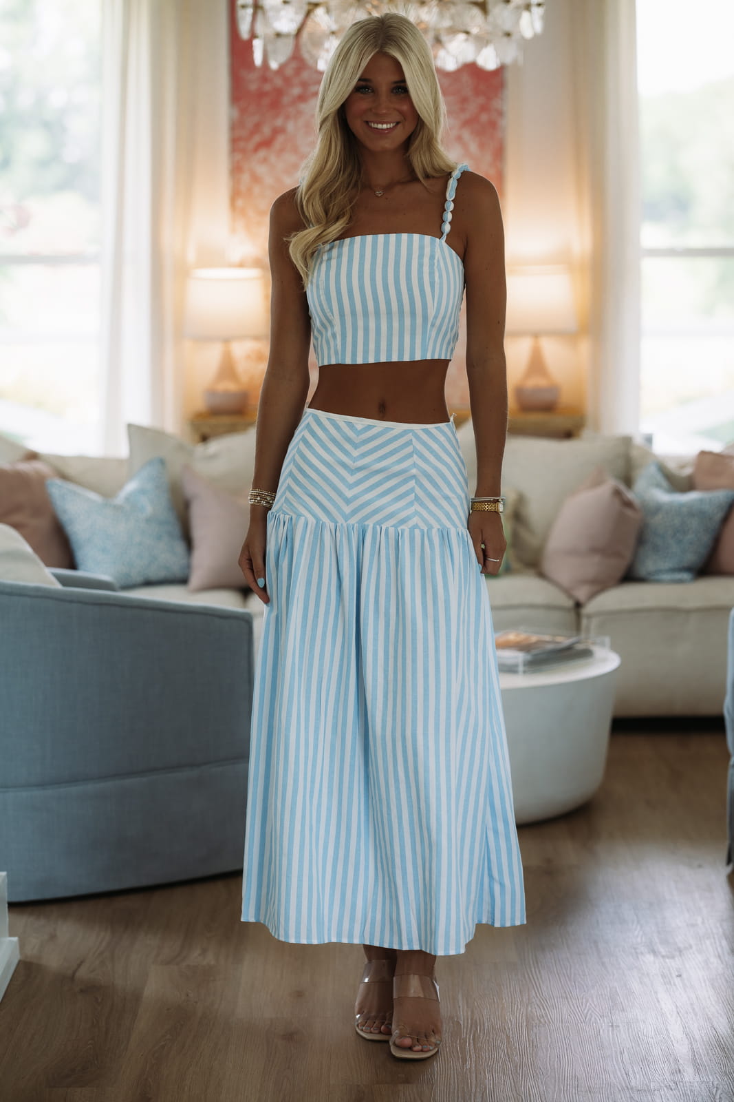 Boardwalk Bubble-Strap Bustier Set - White and Sky Blue – Hazel