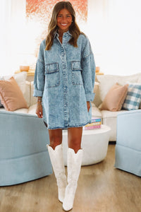 Hazel & Olive 2400/749LTH Kicking Up Dust Shacket Dress - Denim