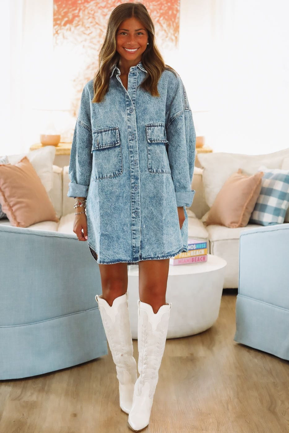 Hazel & Olive 2400/749LTH Kicking Up Dust Shacket Dress - Denim