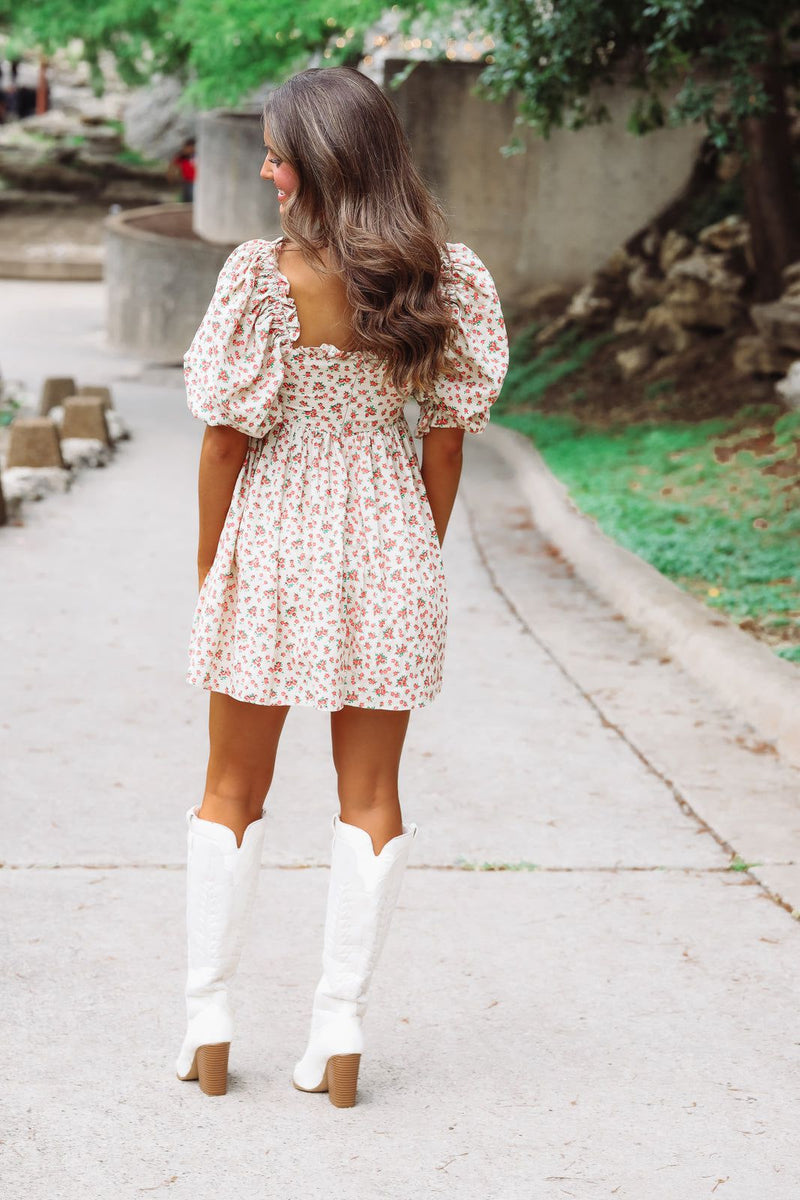 beige floral dress with sleeves Daphne Long Sleeve Maxi Dress in Light Beige/White Floral