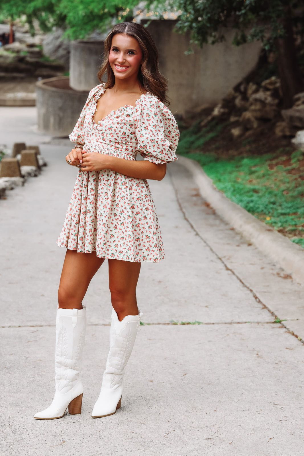 Hazel & Olive 2402/10LDJ Daisie Mini Dress - Beige Orange and Green