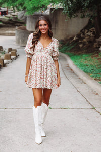 Hazel & Olive 2402/10LDJ Daisie Mini Dress - Beige Orange and Green