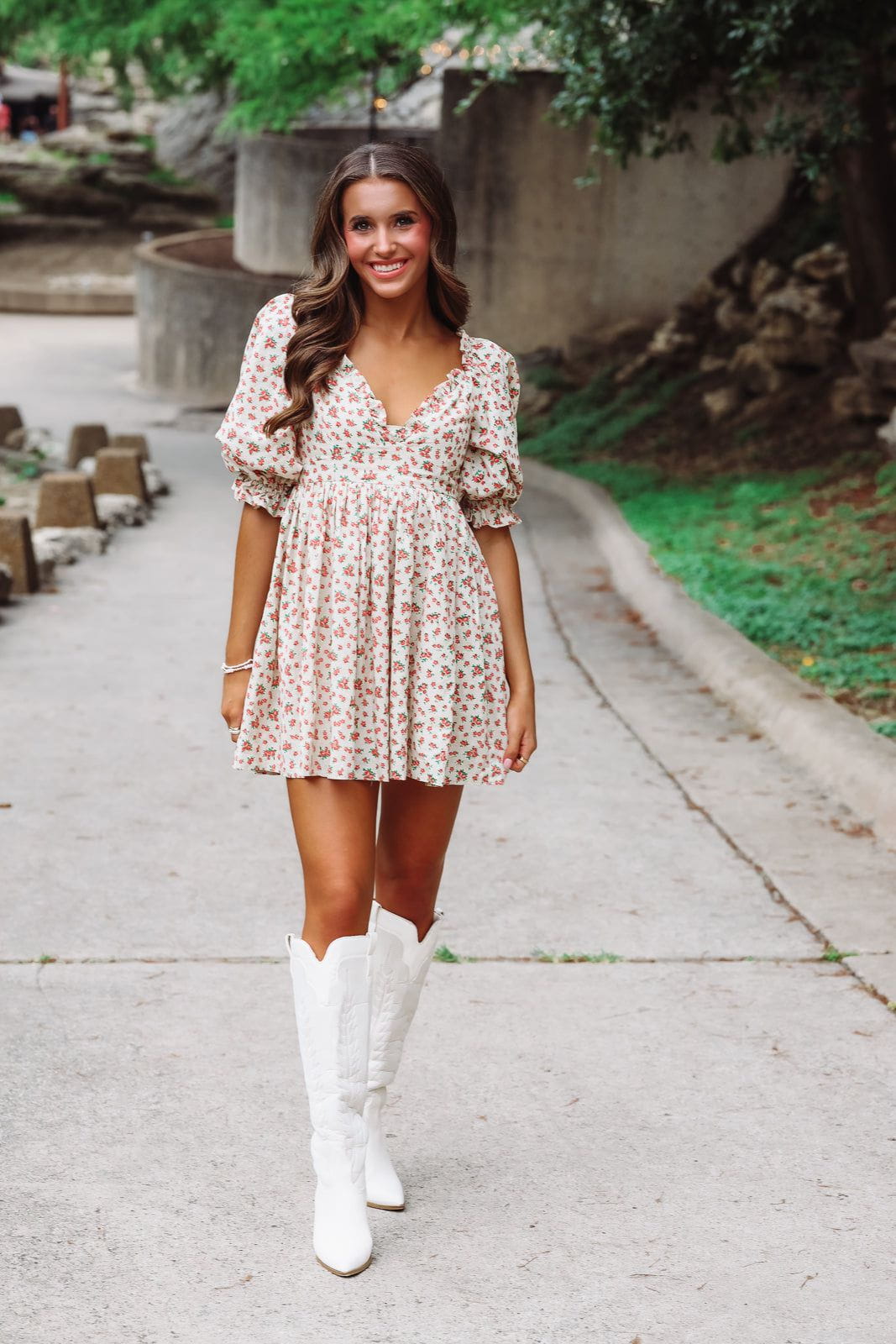 Hazel & Olive 2402/10LDJ Daisie Mini Dress - Beige Orange and Green