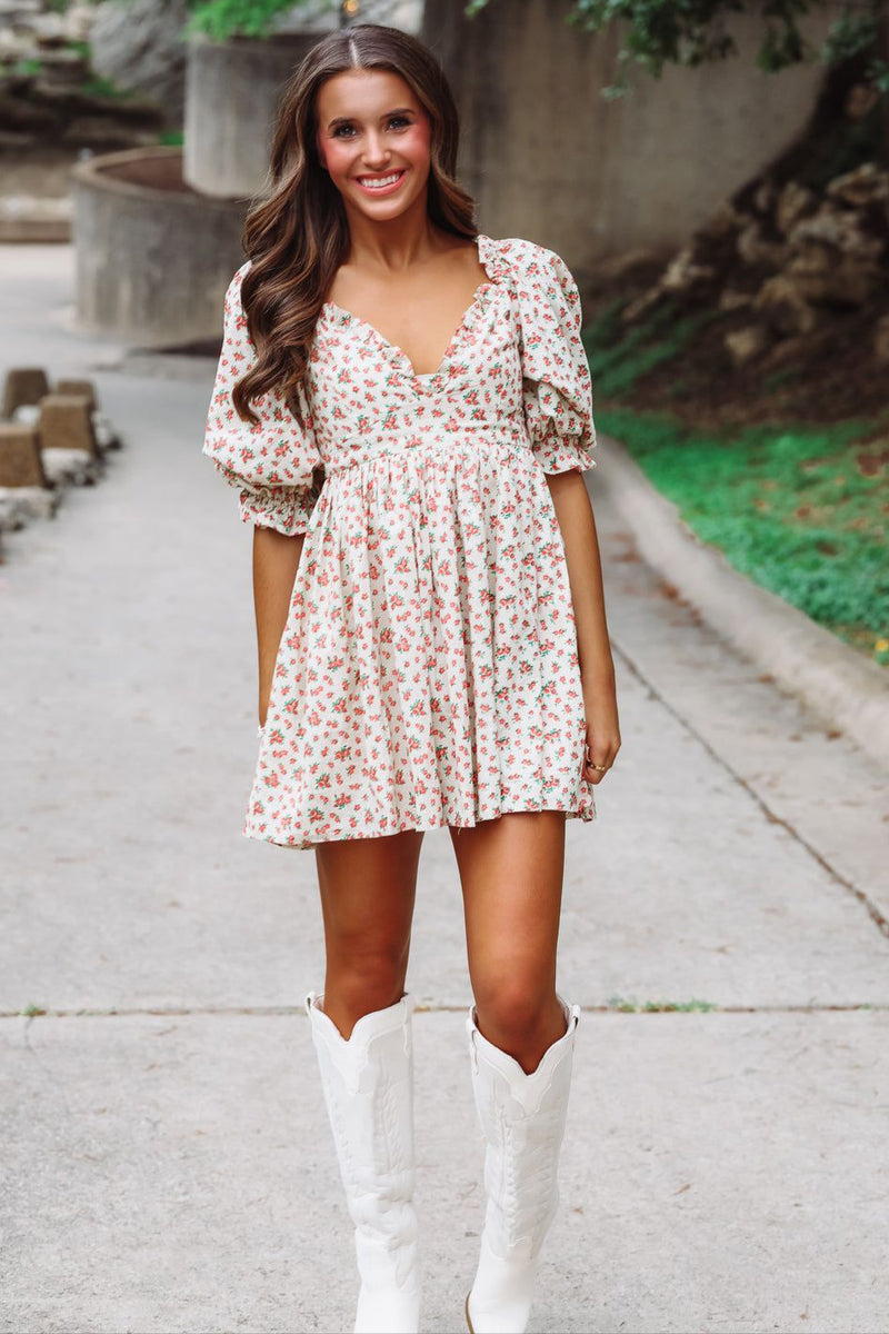 Hazel & Olive 2402/10LDJ Daisie Mini Dress - Beige Orange and Green