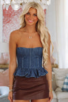 HAZEL & OLIVE 2500/301LTA Bad Idea Denim Corset Top - Dark Wash