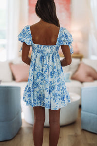 When You Think of Me Babydoll Mini Dress - Blue and White Floral Print-HAZEL & OLIVE 2500/55LDJ-Small-